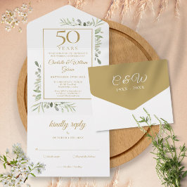 Greenery Monogram, 50. Goldene Hochzeitstag All In One Einladung