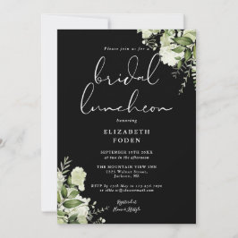 Greenery Monogram Black and White Bridal Luncheon Einladung
