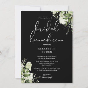 Greenery Monogram Black and White Bridal Luncheon Einladung