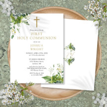 Greenery Monogram Erstkommunion Einladung