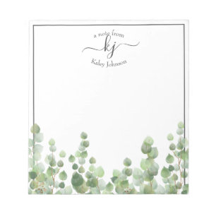 Greenery Monogram Script   vom Schreibtisch der An Notizblock