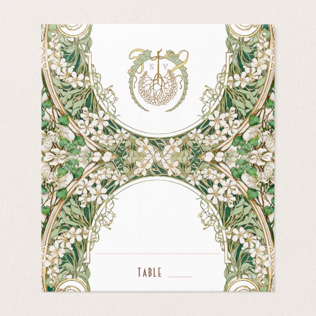 Greenery Name Cards Wedding Table Vintage (Außenseite Aufgefaltet)