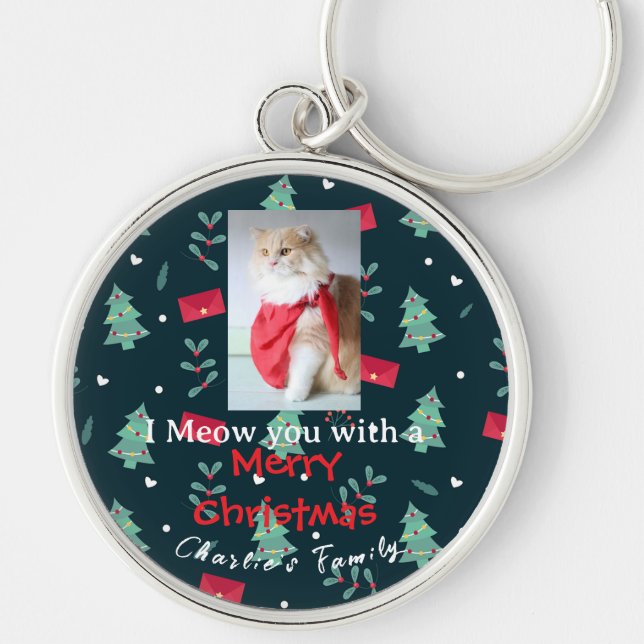 Greenery Niedlich Pet Christmas Family Monogram Schlüsselanhänger (Vorne)