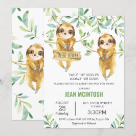 Greenery Niedlich Sloth Baby Shower Twin Boys Twin Einladung