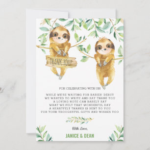 Greenery Niedlich Sloth Baby Shower Twins Boys Dankeskarte