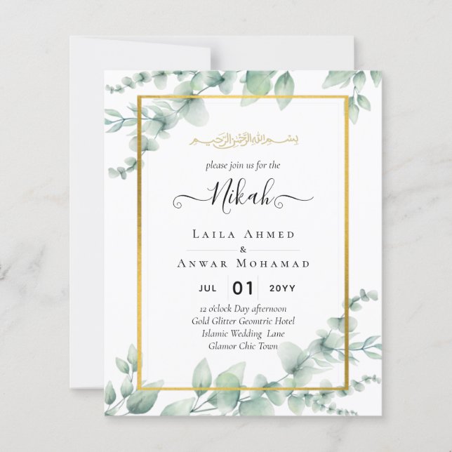 Greenery NIKAH WALIMAH Eucalyptus GOLD QR CODE Inv (Vorderseite)