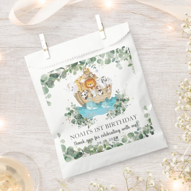 Greenery Noah's Ark Niedlicher Tiere Baby Birthday Geschenktütchen (Ausgeschnitten)