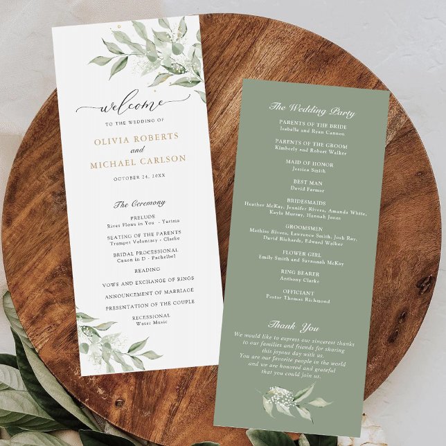 Greenery Olive Branch Gipskraut Gold Wedding Programm (Von Creator hochgeladen)