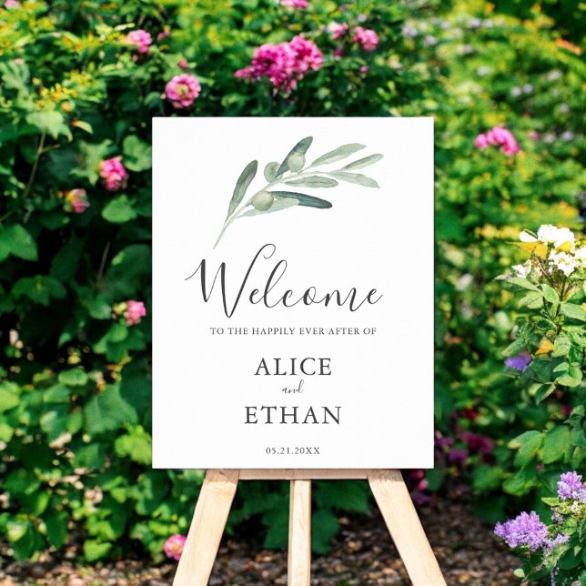 Greenery Olive Welcome Wedding Sign Poster (Von Creator hochgeladen)