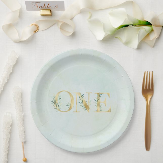 Greenery ONE first birthday party plates! Paper Pl Pappteller (Hochzeit)