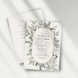Greenery Oval Ivory UAWG QR Code Wedding Rose Gold Folieneinladung