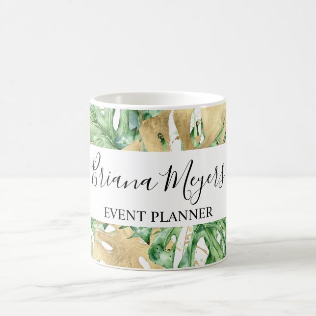 Greenery Palm Blätter Gold White Tropical Kaffeetasse (Mittel)
