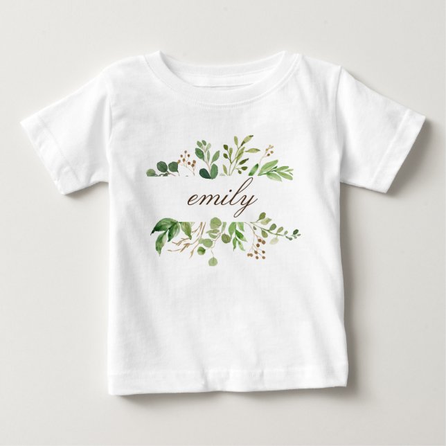 Greenery Personalisiert Name Baby T-shirt (Vorderseite)