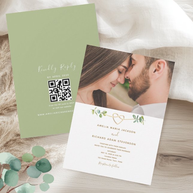 Greenery Photo QR Code Wedding Einladung (Von Creator hochgeladen)