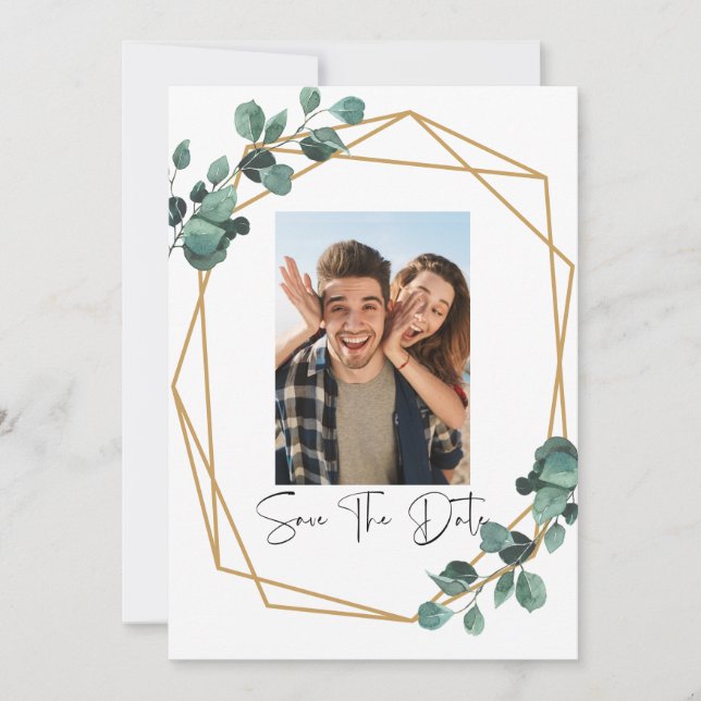 Greenery Photo Save The Date Invitation Einladung (Vorderseite)