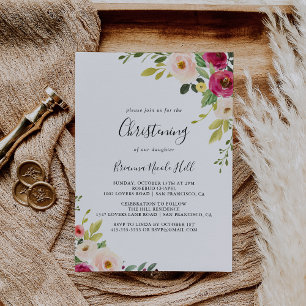 Greenery Pink Blush Bloral Christening Einladung