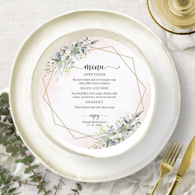 Greenery Pink Blush Brautparty Circle Menu Einladung (Von Creator hochgeladen)