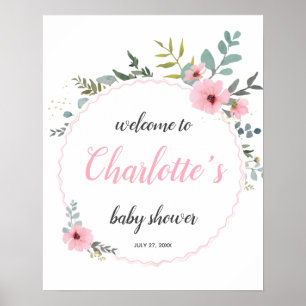 Greenery Pink Eucalyptus Baby Shower Welcome Sign Poster