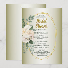 Greenery  Pink Floral Gold Geometric Bridal Shower Einladung