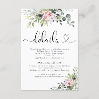 Greenery Pink Rose Hochzeitkarte Begleitkarte