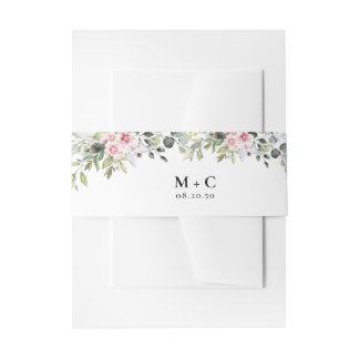 Greenery Pink Rose Wedding Einladung Bauchband Einladungsbanderole