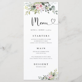Greenery Pink Rose Wedding Menu Menükarte