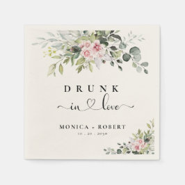 Greenery Pink Rose Wedding Napkins Serviette