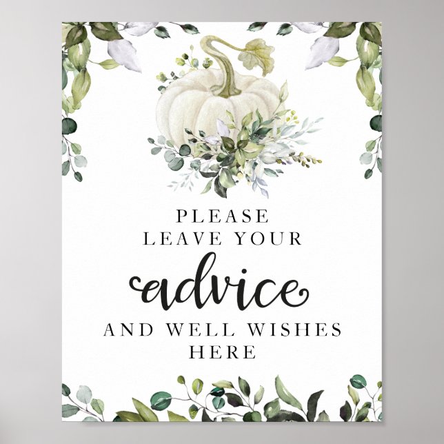Greenery Pumpkin Baby Shower Advice Schild (Vorne)
