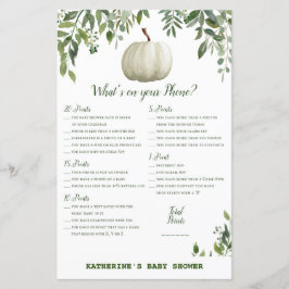 Greenery Pumpkin Baby Shower Game PRINTED