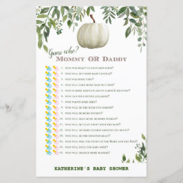 Greenery Pumpkin Baby Shower Game PRINTED