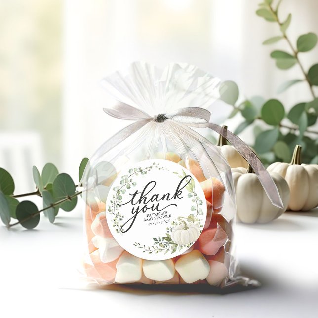 Greenery Pumpkin Fall Baby Dusche Vielen Dank für  Runder Aufkleber (Von Creator hochgeladen)