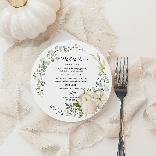 Greenery Pumpkin Fall Brautparty Round Menu Einladung (Von Creator hochgeladen)