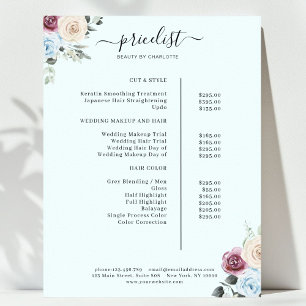 Greenery Rose Salon Price List Poster