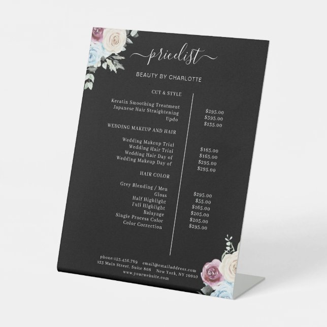 Greenery Rose Salon Price List Poster Sockelschild (Vorderseite)