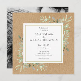 Greenery Rustic Kraft Foto Wedding Einladung