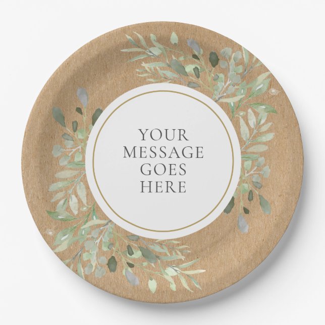 Greenery Rustic Kraft Wedding Pappteller (Vorderseite)