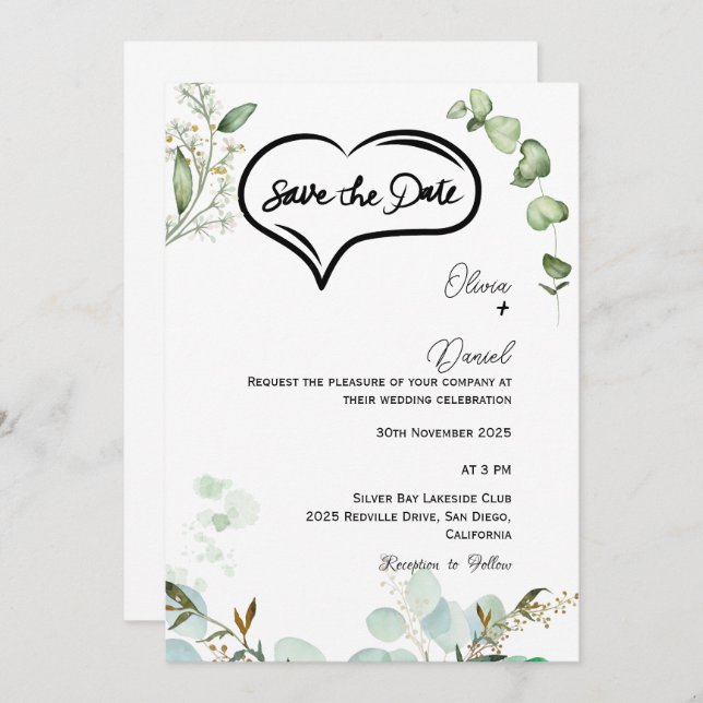 Greenery Rustic Save The Date Invitation (Devant / Derrière)