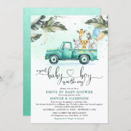 Greenery Safari Animals Drive Through Baby Shower Einladung