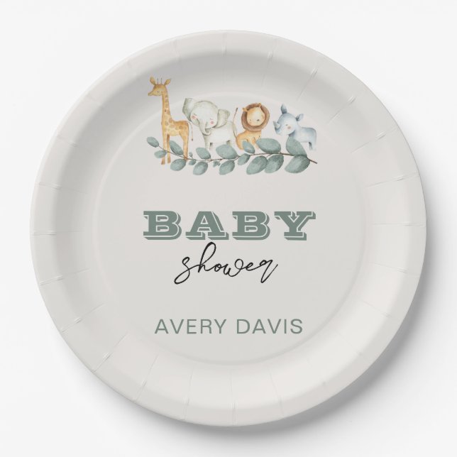 Greenery Safari Baby Shower 9" Round Paper Teller (Vorderseite)