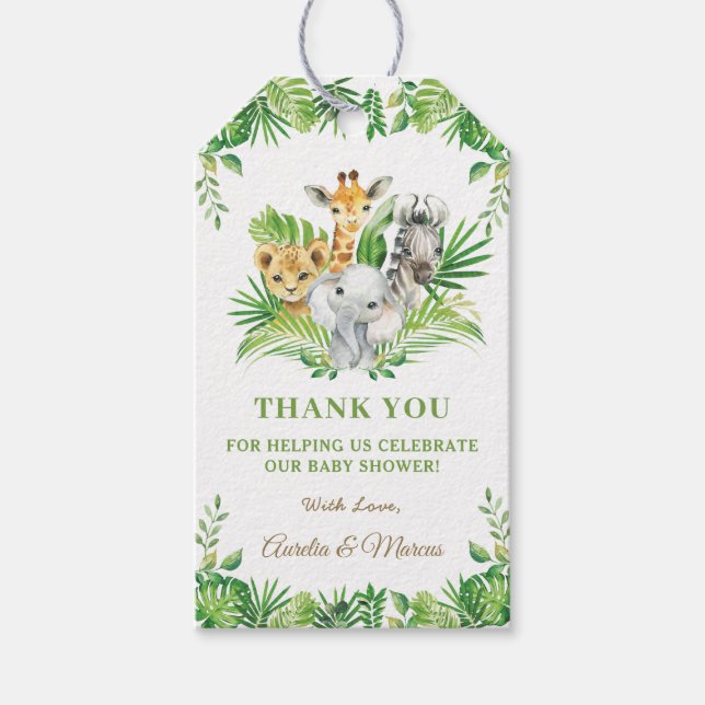 Greenery Safari Jungle Animals Baby Shower Geschenkanhänger (Vorderseite)