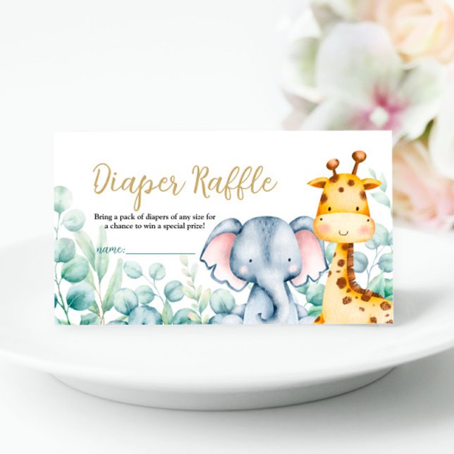 Greenery Safari Jungle Animals Diaper Raffle Card Begleitkarte (Von Creator hochgeladen)