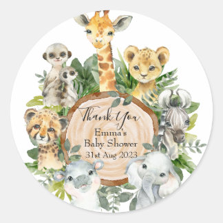 Greenery Safari Jungle Wild Animals Baby Shower Runder Aufkleber