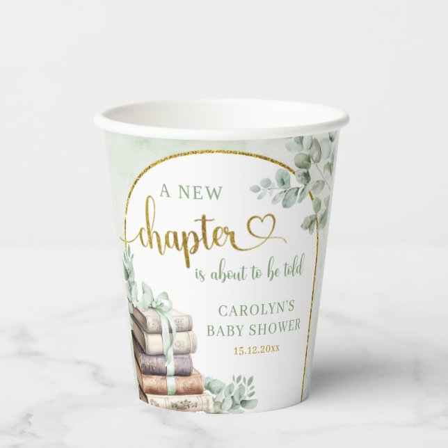 Greenery Sage Storybook Baby Shower Paper Cup Pappbecher (Vorderseite)