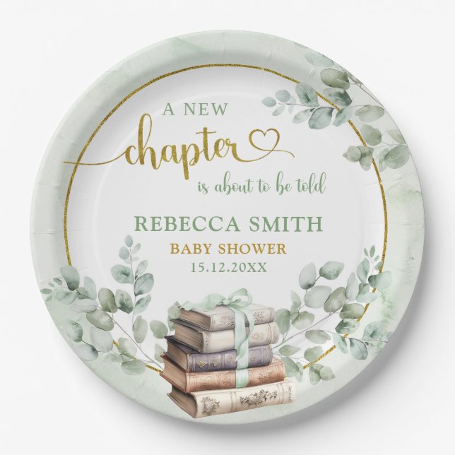 Greenery Sage Storybook Baby Shower Paper Plate Pappteller (Vorderseite)