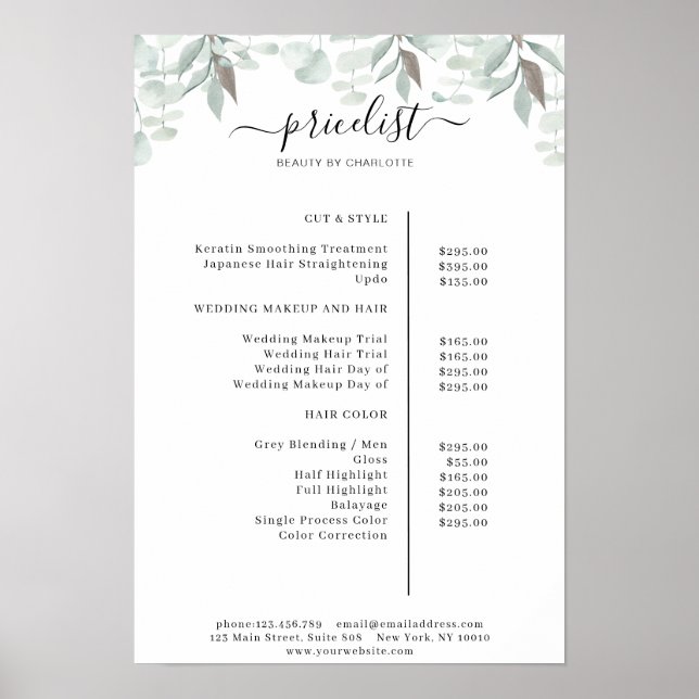 Greenery Salon Price List Poster (Vorne)