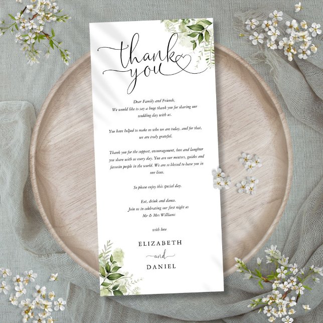 Greenery Script Wedding Vielen Dank Platzkarte Menükarte (Greenery Script Wedding Thank You Place Card)