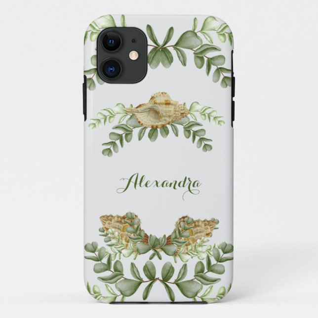 Greenery Seashell Nautical Cream Muscheln Coastal  Case-Mate iPhone Hülle (Rückseite)
