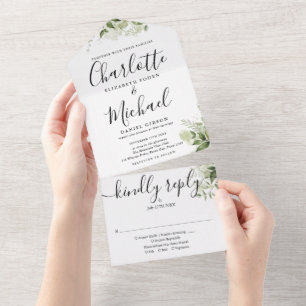 Greenery Signature Schriftzug Monogramm Hochzeit All In One Einladung