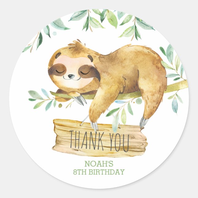 Greenery Sloth Birthday Baby Shower Vielen Dank Runder Aufkleber (Vorderseite)