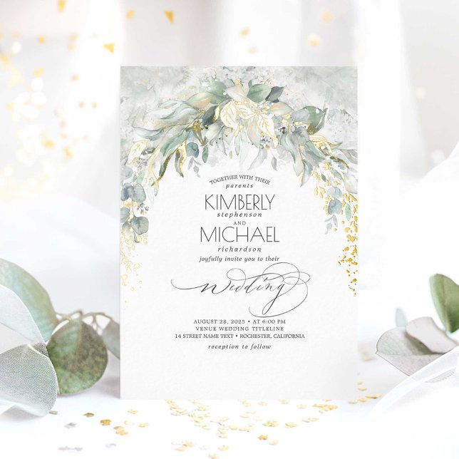 Greenery Soft Elegant Boho Wedding Gold Folieneinladung (Real Gold Foil Greenery Wedding Invitations )
